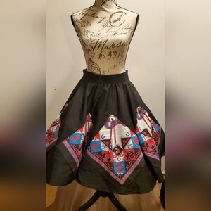 Vintage Black and Multicolor Patterned Women's Squaredancing Skirt